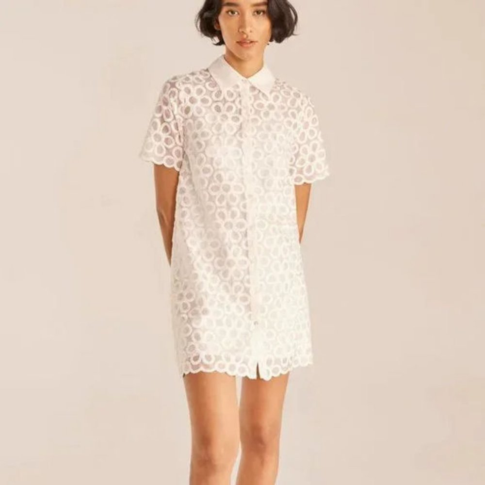 Rebecca Taylor Floral Embroidered Organza Shirt Dress